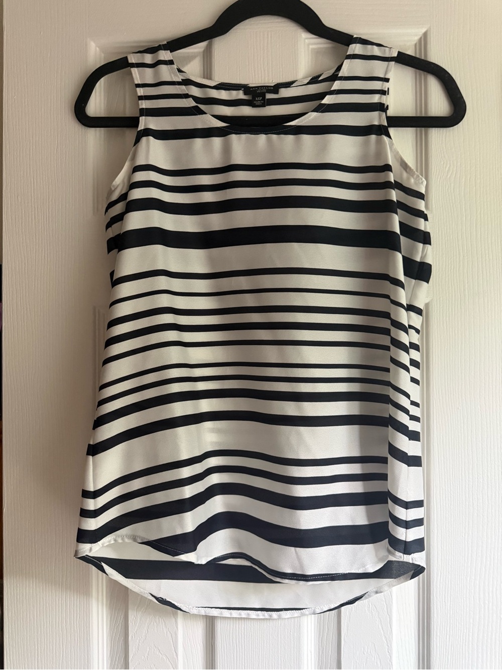 Ann Taylor Petite Navy & White Striped Shell Top
